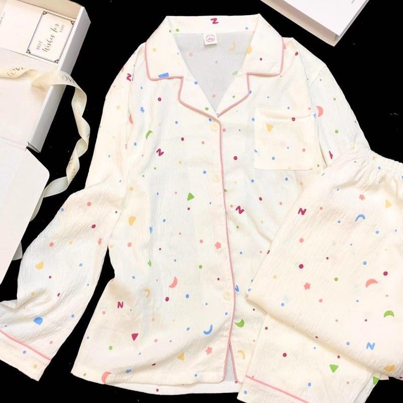 Pijamas de primavera y otoño al por mayor transfronterizos de estrellas y luna dulces pantalones cardigans de manga larga se pueden usar con un conjunto de ropa de casa