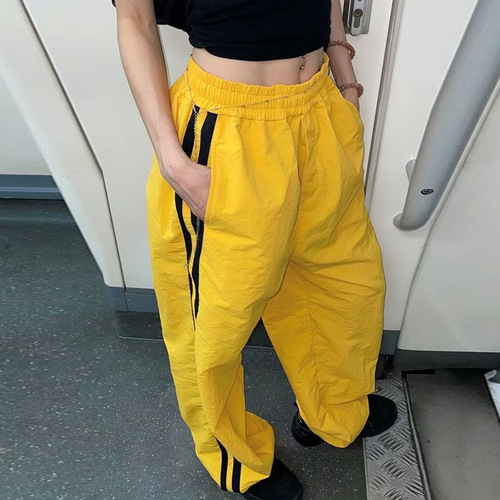 Wholesale Women's Loose Straight Leg Straight Leg Striped Full Leg Pants for Spring and Autumn in 2025, Color Blocking Style, Sporty