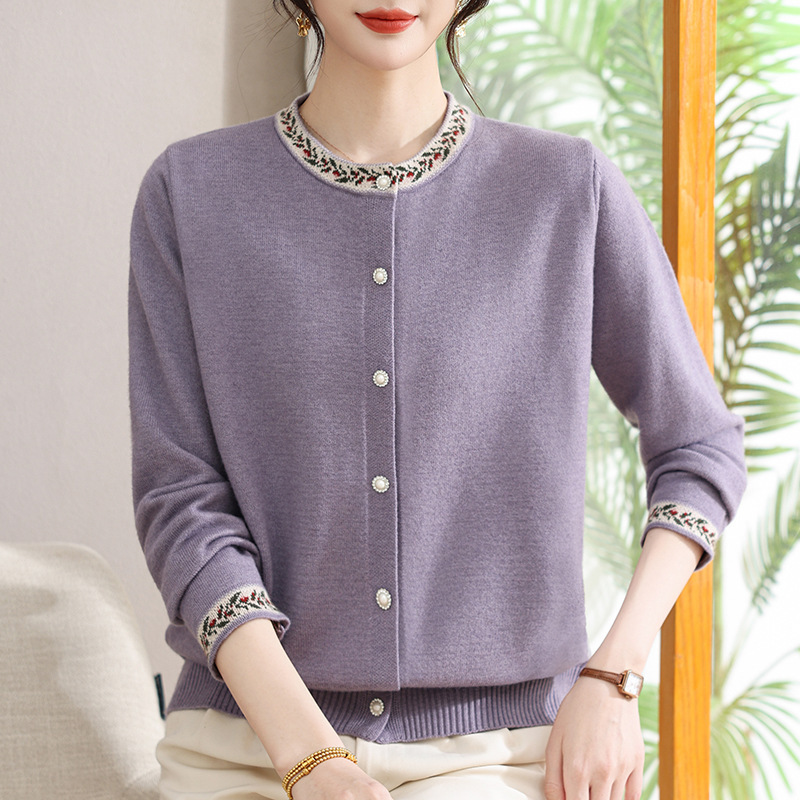 New Spring Cardigan for Middle-Aged and Elderly Women, Long-Sleeve Knit Top, Mom's 2026 Knit Base Shirt, Women's Sweater