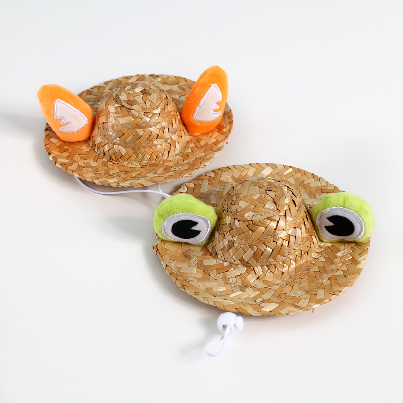 Mascota protección solar verano lindo Rana asta de zorro oreja sombrero fresco sombrero de paja gato perro accesorios de tiro
