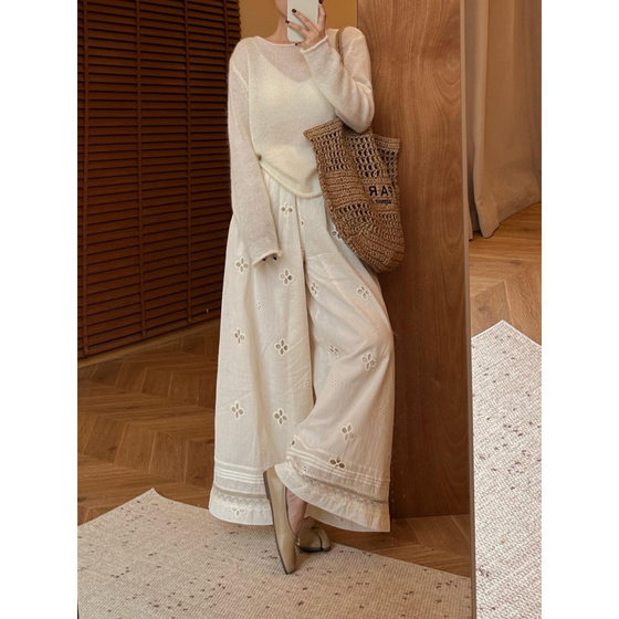 Hollow Lace Pants Women's Simple Daily Commuting Vacation Sense Loose Slimming Casual Pants Thin Pants