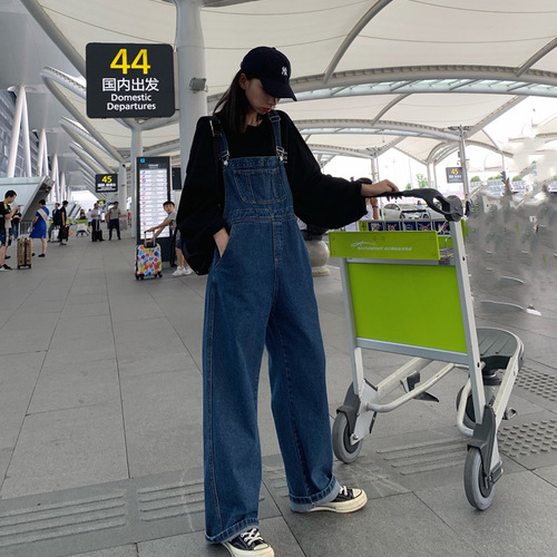 [Han Niu] Fashionable wear, fashionable age-reducing Korean style, loose cool salt, autumn and winter, wide-leg jeans, bib pants for women