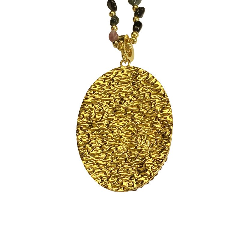 Colar com pingente de pérola barroca natural e turmalina ouro_voghion.com