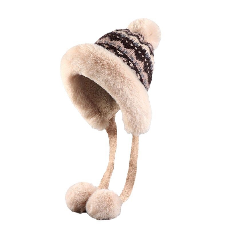 New Knitted For Women Winter Fleece Lined Thickened Warm Pom Outdoor Cycling Ear Protection Cold Resistant Hat_voghion.com