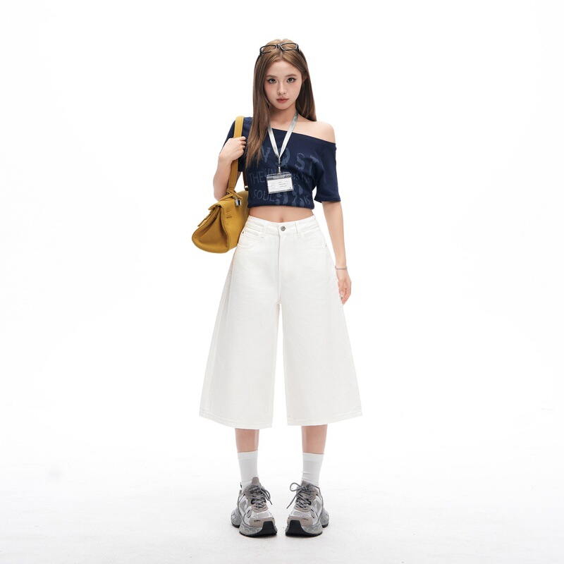 Off-White High-Waisted Cotton Cropped Jeans for Women, 2026 Spring/Summer New Style, Straight Loose Fit, Slimming and Versatile Mid-Length Pants Off-White High-Waisted Cotton Cropped Jeans for Women, 2026 Spring/Summer New Style, Straight Loose Fit, Slimming and Versatile Mid-Length Pants