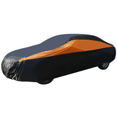 Car Cover 190t Silver-Coated Fabric Color-Blocked Car Cover Full Vehicle Sun Protection Cover Universal for All Seasons Waterproof and Dustproof Cover (Car clothing) - s-code-190t-black-and-orange-color-matching