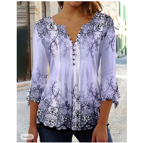  Amazon European and American new style summer fashion Ruili floral print V-neck and quarter-sleeved T-shirt