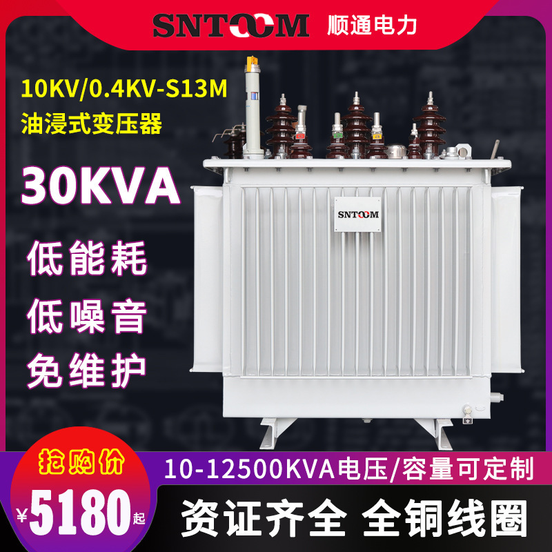 S13M大型工业油浸式电力配电变压器高压10KV250/315/400全铜30KVA