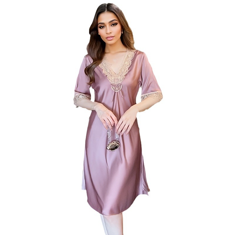 2024 verano nuevo pijama de encaje suelto blando de mangas cortas ropa casera europea y americana mujeres transfronterizas