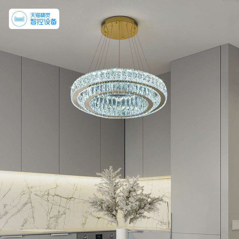 2025 nuevo candelabro de sala de estar atmosférico de alta gama estilo de lujo ligero candelabro de cristal de anillo redondo dormitorio candelabro de comedor