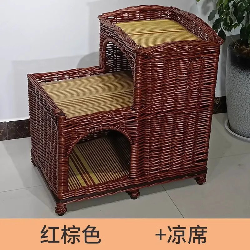 Casa de verano universal de cuatro estaciones de ratana trapezoidal tejida felina de cachorro tejida de sauce de doble capa desmontable y lavable para mascotas