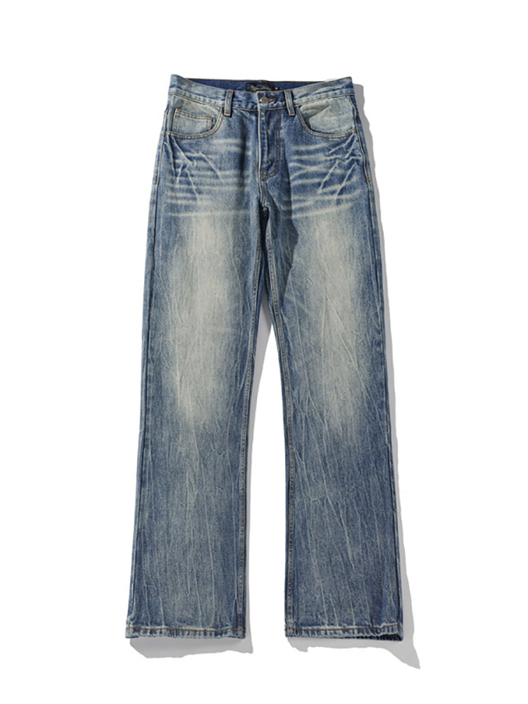 Lightning Pattern Slightly Pulled Jeans Men's 2026 Spring New American Retro Washed Large Size Loose Straight Trousers_voghion.com