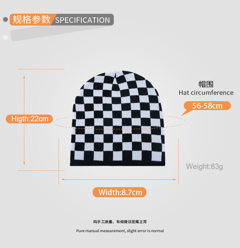 112g Weight Anniversary, Outdoor, Travel, Birthday, Festival, Sports, Shopping Occasion Lattice Pattern Unisex Gender Hip-Hop Style One Size Size Autumn And Winter Warm Hat Female Fashion Retro Houndstooth Knitted Hat 1