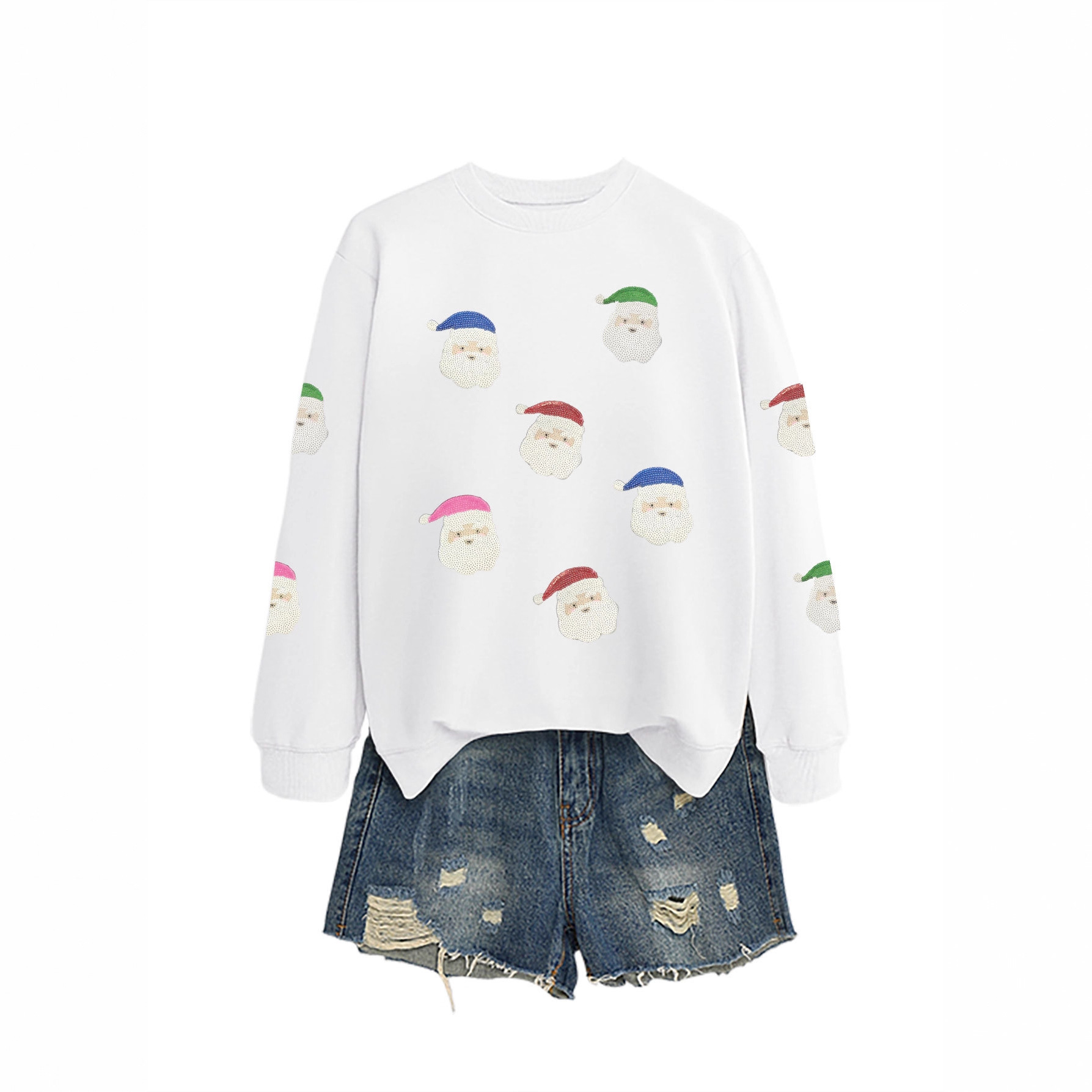 Independent Store Fashionable Unique New Women's Sequined Santa Claus Autumn And Winter Round Neck Long_voghion.com