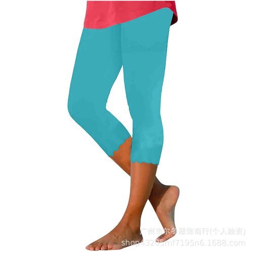 Summer European and American 7/8 Length Leggings Tight Women's Yoga Wave Pants Ankle Commuting Show Legs