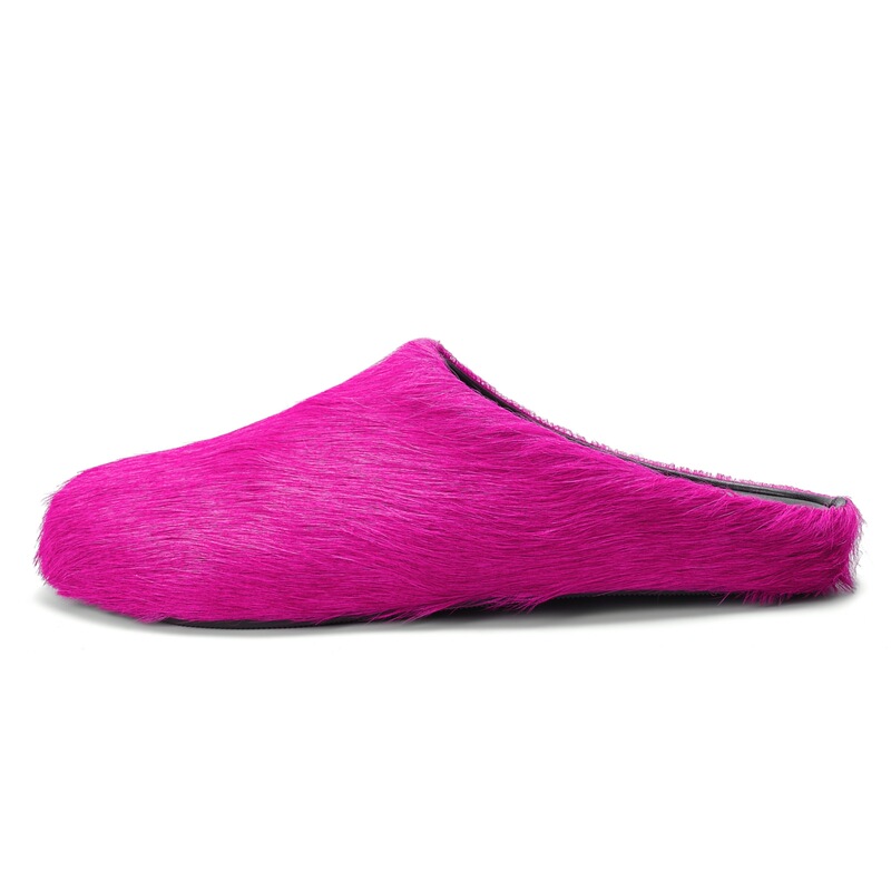 Thick-Soled Mule Slippers with Horsehair, Candy-Colored, Round-Toe, Comfortable, Large Size, Flat Lazy Shoes, Women's Shoes Thick-Soled Mule Slippers with Horsehair, Candy-Colored, Round-Toe, Comfortable, Large Size, Flat Lazy Shoes, Women's Shoes