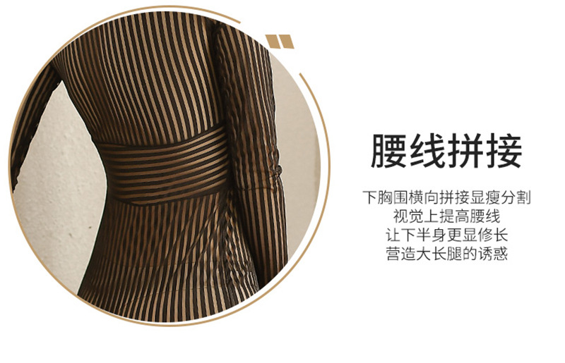Striped Secretary Roleplay Lingerie Set with Sheer Long-sleeve Top, Mini Skirt and Thong — detail image 6