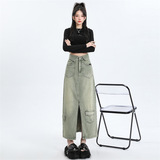 Split Workwear Skirt Hip Flanging High Waist Slim-fit 2023 European and American Hot Girl Slim-fit Skirt