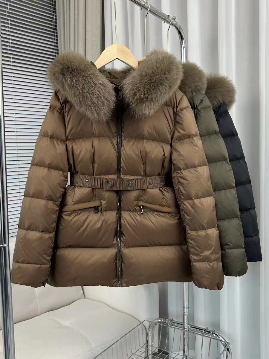 Autumn Winter New European Style Waist Slimming 90 White Duck Fox Fur Collar Down Jacket Women Short Trendy Coat_voghion.com