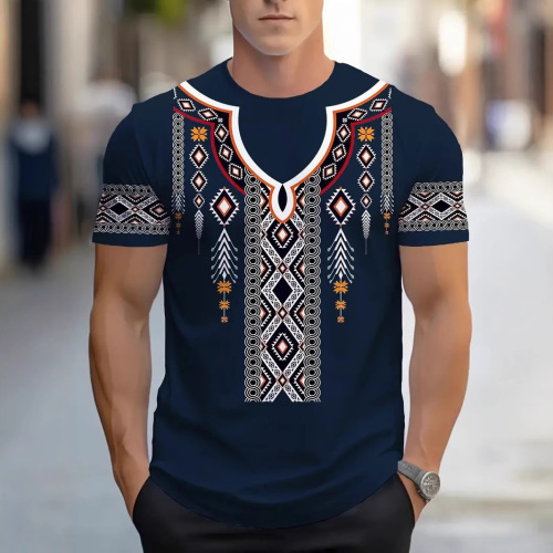 2025 New Amazon Western and European Trendy Casual Versatile Retro Men's Short-Sleeve T-Shirt