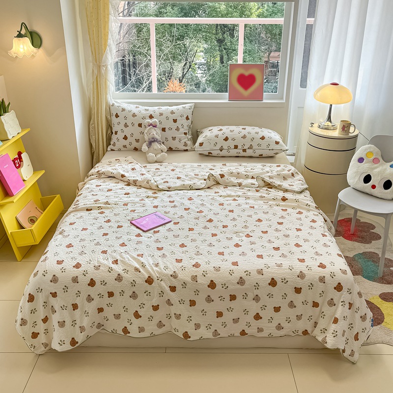Hilo arrugado, colcha para niños, colcha de aire acondicionado universal de cuatro estaciones, colcha fresca de verano, colcha de fibra de soja, lavable a máquina