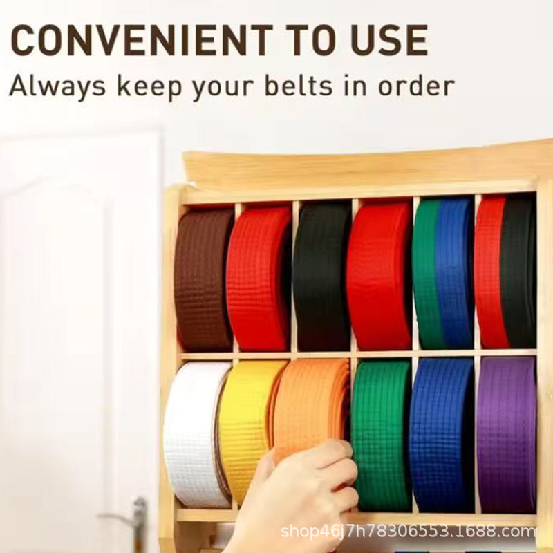 Wooden Taekwondo Belt Rack Multi-Grid Karate Belt Storage Rack Wall-Mounted Trophy Medal Solid Wood Display Rack