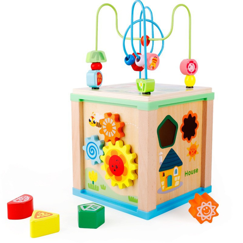 Rompecabezas multifuncional de madera para niños alrededor de la caja del tesoro de cuentas Educación temprana para bebés y niños pequeños Desarrollo intelectual Juego de juguetes para padres e hijos