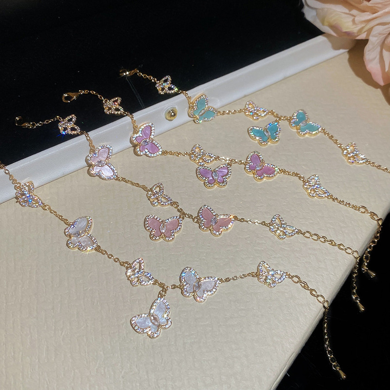 Zircon Stone Butterfly Pendant Bracelet, Niche Design, Cool Style, Sweet and Cool Vibe, Light Luxury, High-End Feel, Wholesale Jewelry