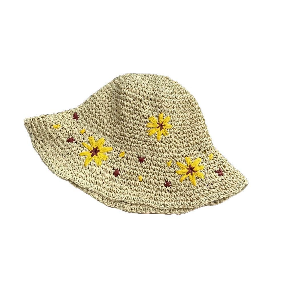 Плетеная летняя пляжная дышащая шляпа handmade, цветочная