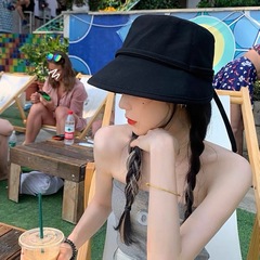 高级感纯色韩版渔夫帽女夏季薄款遮阳防晒帽后开叉赫本风系带盆帽