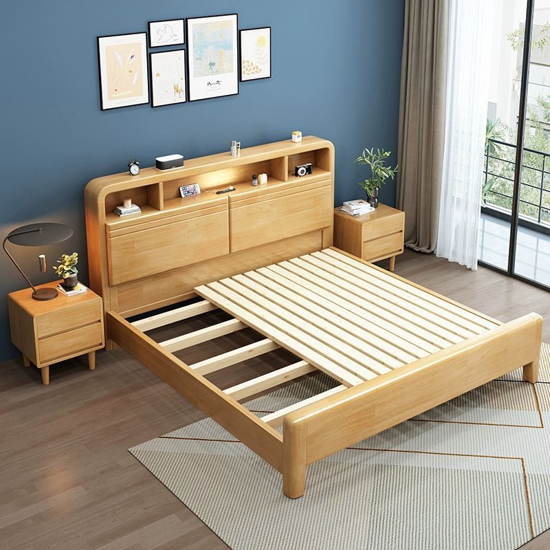 Cama de madera maciza 1,8 m cama doble con luz de noche moderna simple 1,5 m caja de almacenamiento nórdico Cama grande fábrica directa ventas