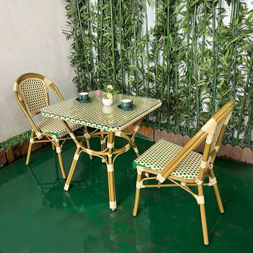 Outdoor French-style table and chairs balcony wicker chair rattan chair set of three coffee shop milk tea shop inn retro dining chair courtyard