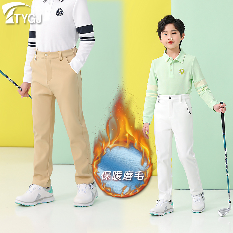 Velvet Golf Pants Children's and Teenagers' Clothing Boys Autumn and Winter Children's Wear Warm Thickened Elasticated Pants