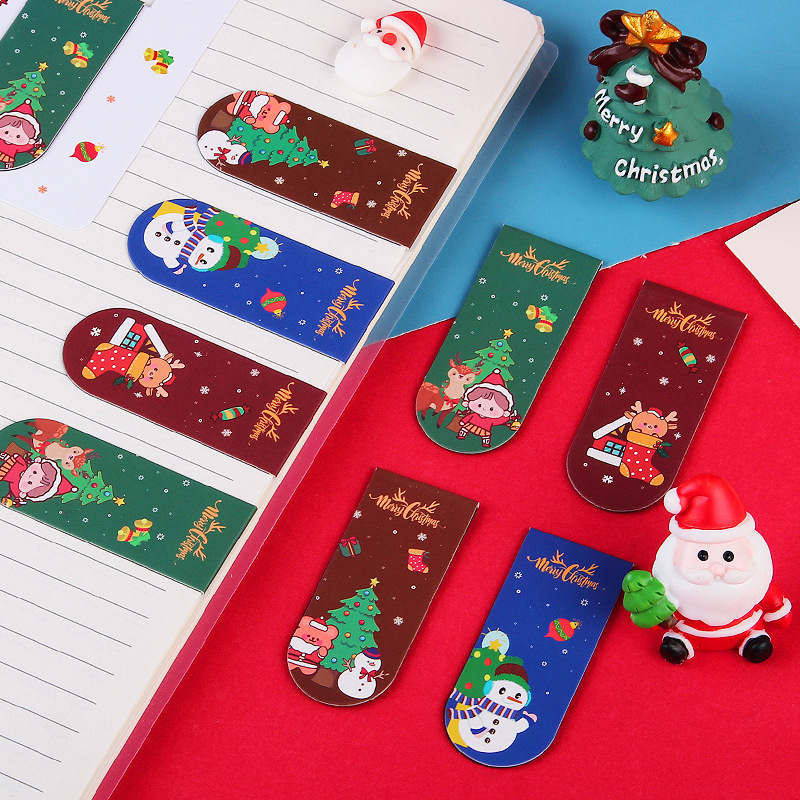Cartoon Christmas magnetic bookmark for students, cute double-sided book page holder, note holder, Christmas gift bookmark buckle