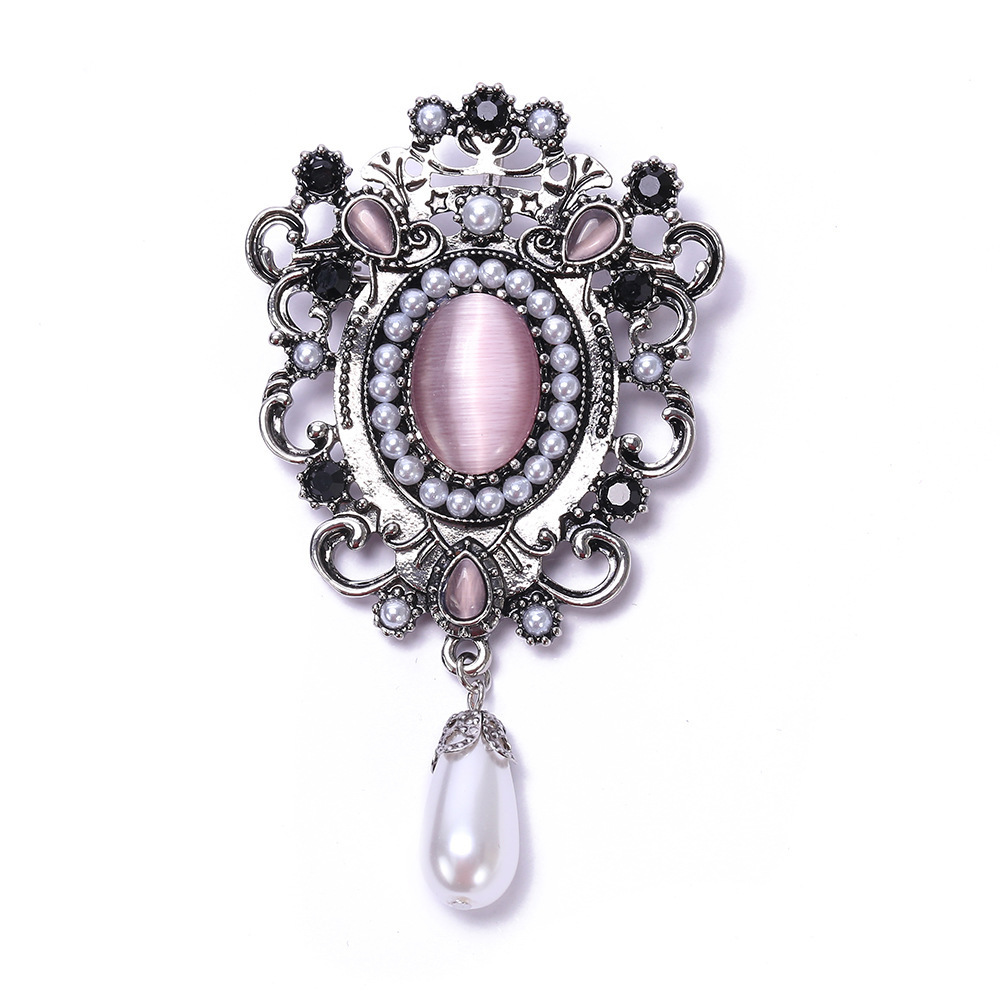 Exquisite Medieval Filigree Brooch With Baroque Enamel And Crystals_voghion.com