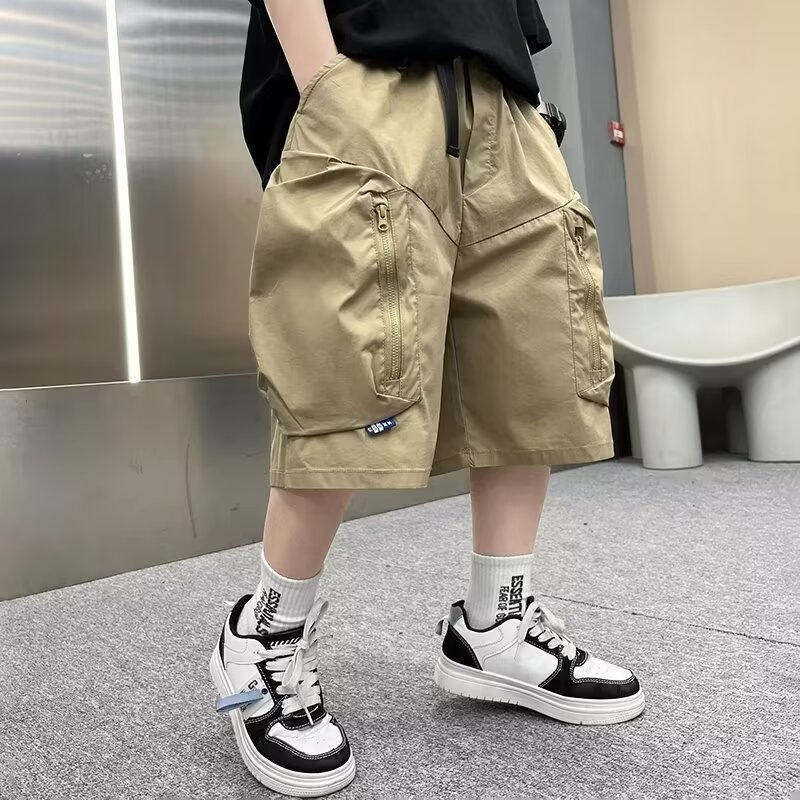 Boys' Shorts Summer Pure Cotton Breathable Thin 2024 New Stylish Children's Pants Summer Casual Wide-Leg Mid-Length Pants