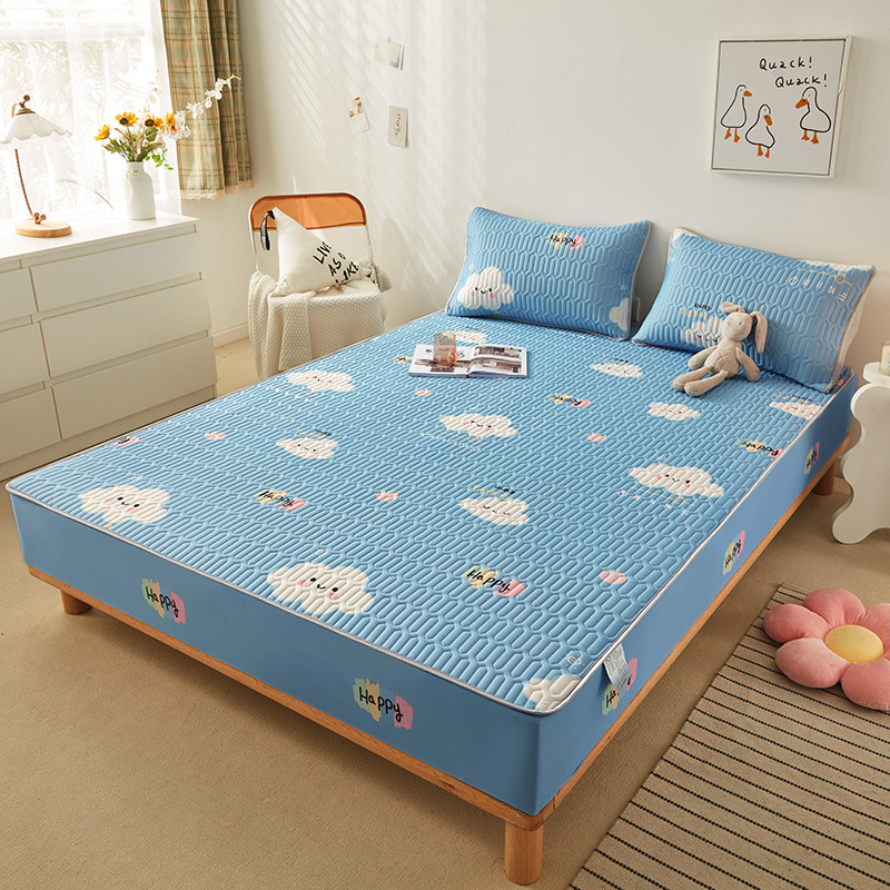 Popxstar Simple Thicken Latex Summer Mat for Bed High-quality Cool Feeling Fabric Fitted Bed Sheet Set Queen Breathable Ice Silk Bed Mats