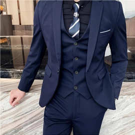 西服套装男士三件套商务休闲西装职业正装伴郎服新郎结婚礼服夏季