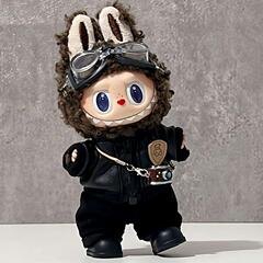 一二三代拉布布17cm衣服labubu护目镜皮夹克娃衣套装搪胶公仔