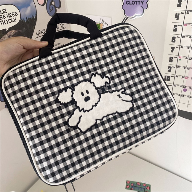 Laptop Handbag Embroidered Checkerboard Cute Cartoon Laptop Storage Bag Tablet Protective Cover Liner Bag