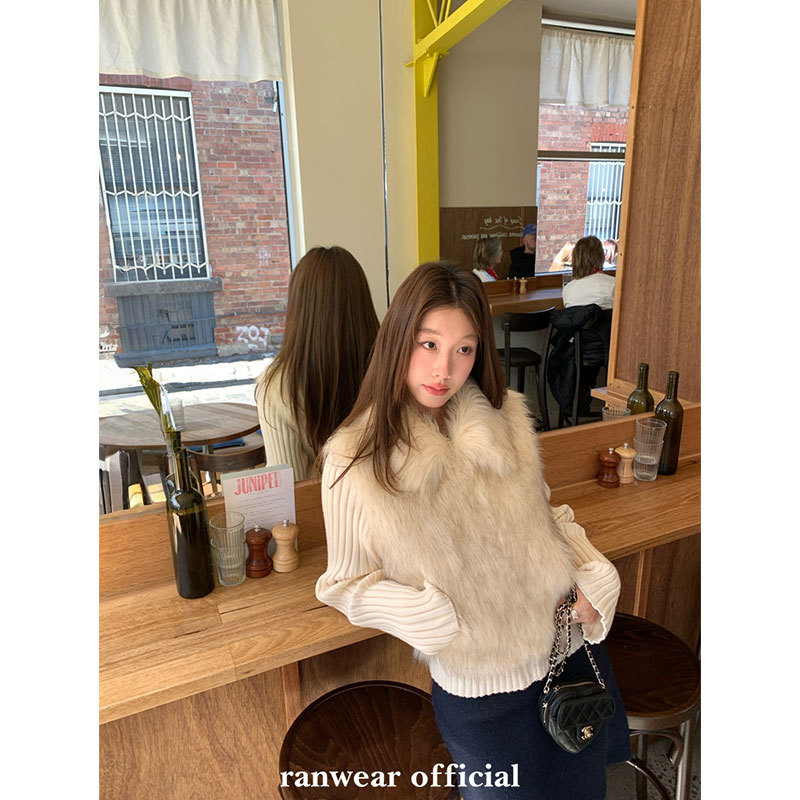 Ranwear 主推！“白雪公主”定染毛料翻领拼接针织一体厚环保皮草