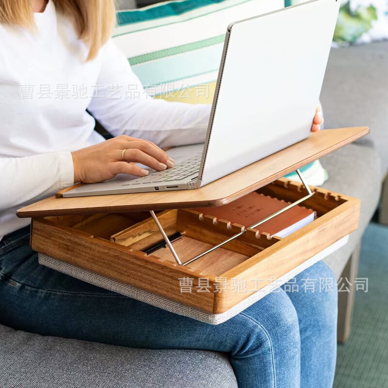 Wooden Lap Computer Desk Home Notebook Stand Tray Art Student Photo Pad Stationery Tool Storage Box