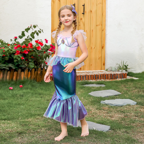 Children's mermaid princess dress girls ins style mermaid color small flying sleeve dress party sixty-one dress