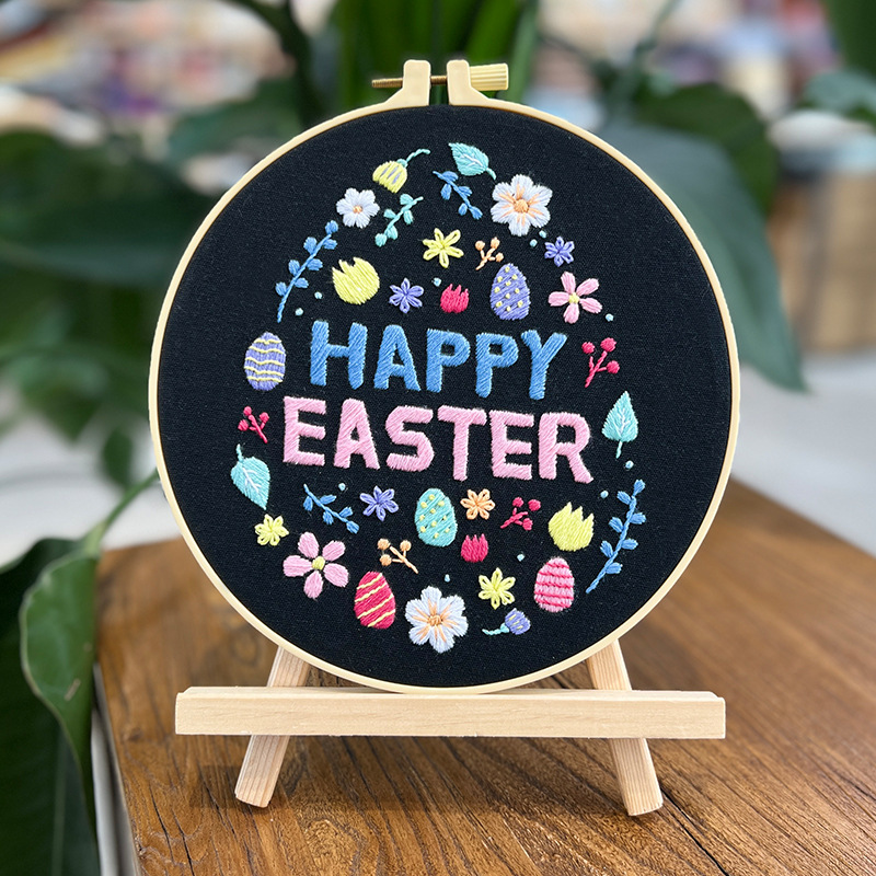 Conejo de Pascua cuelga pinturas bordadas lu decoraciones de salón dibujos animados huevos bordados a mano bolsas de material diy