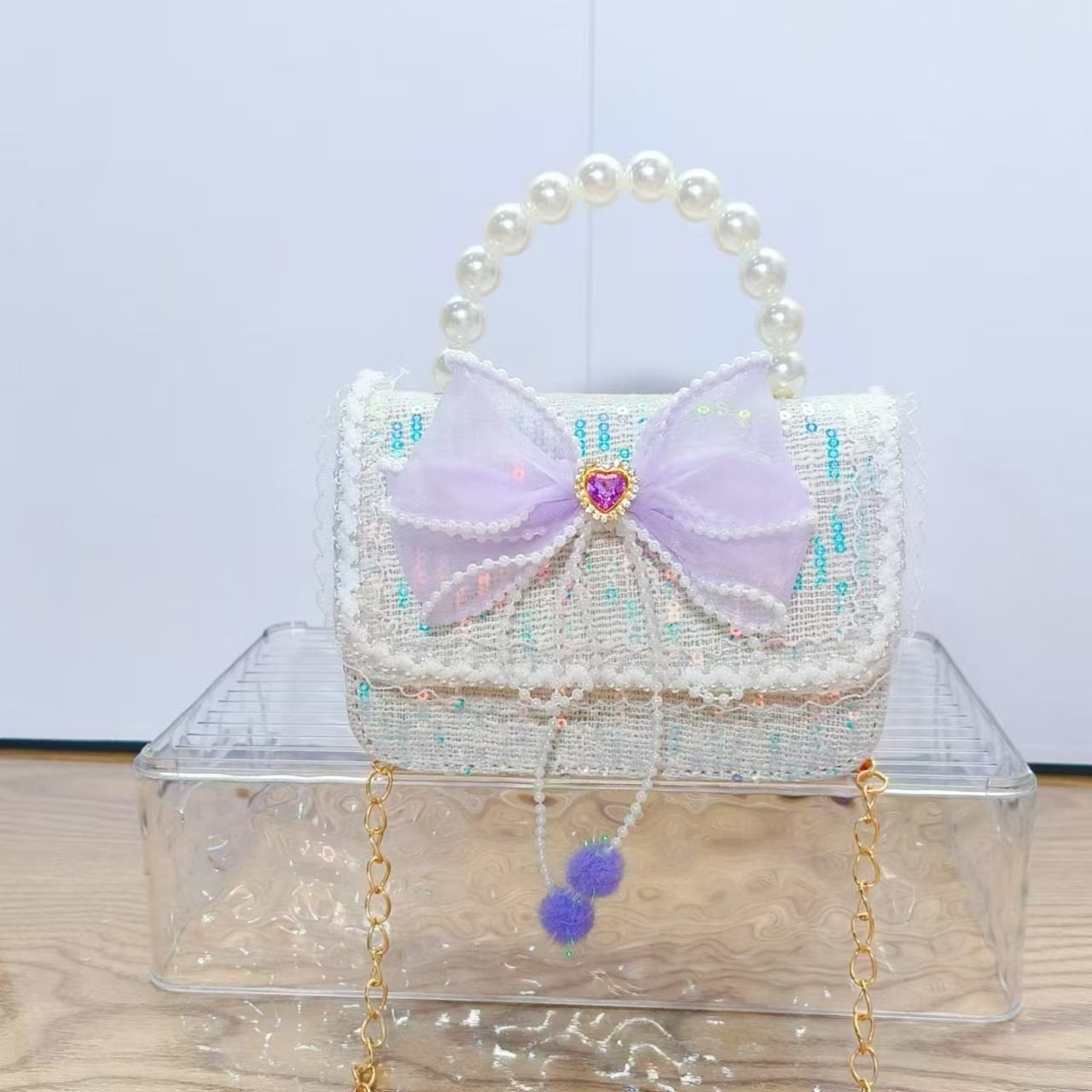 Bolso de arco princesa bolso de perlas bolso de mano cadena bolso de niños pequeño viento fragante bolso de hombro para chicas regalos