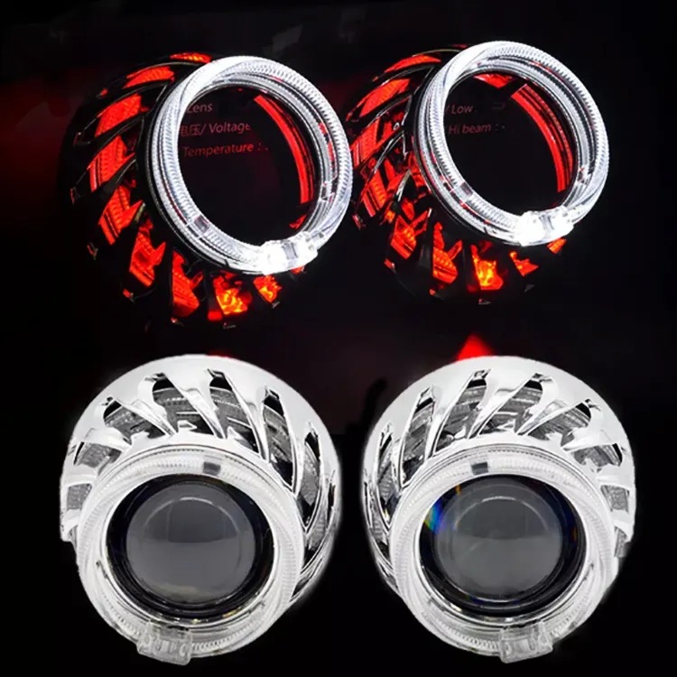 Nuevo 2,5 pulgadas doble Ángel ojo rueda caliente cubierta integrada redondo diablo Ojo Blanco amarillo azul HID doble lente de luz universal