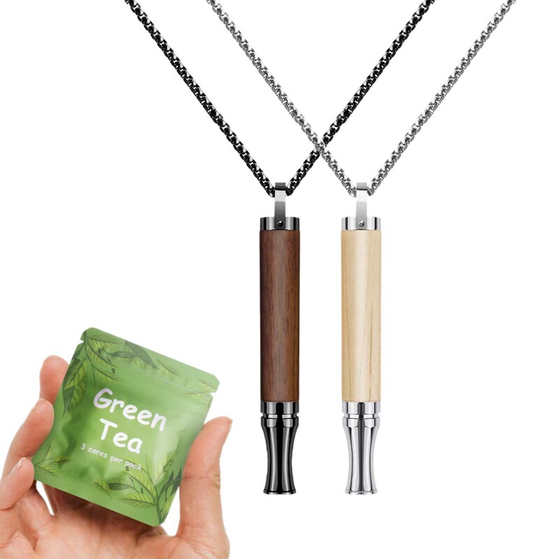 Cross-Border Solid Wood Smoking Cessation Whistle Necklace, Meditation Mindfulness Whistle, Titanium Steel Necklace, Breathing Adjustment Stress Relief Pendant