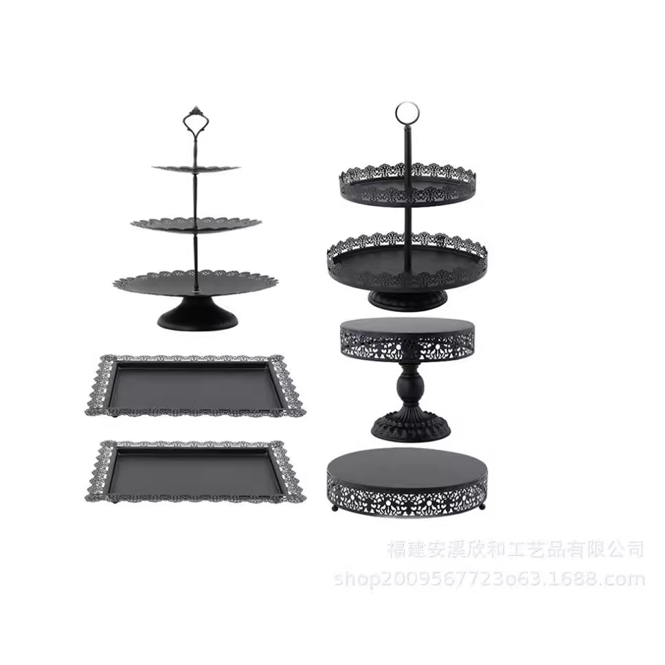 Conjunto de platos de pastel de estilo americano decoración de la mesa de boda fábrica creativa de hierro forjado props de boda postres estante de pastel