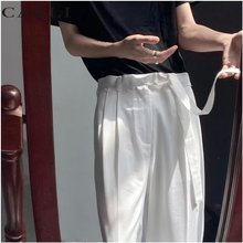 法式感西裤男小众设计感飘带系绳长裤拖地休闲西装裤网红