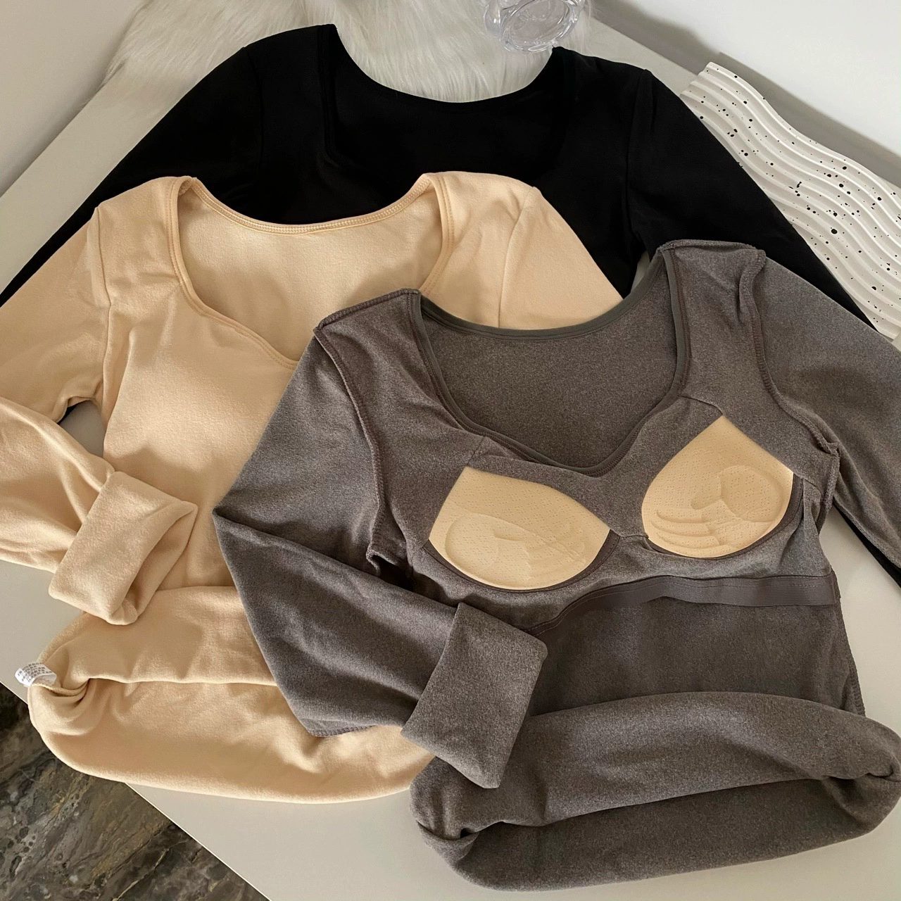 Де бархатный термотоп на флисовой подкладке, утолщенная внутренняя одежда с подкладкой на груди, нижнее белье с V-образным вырезом, облегающая футболка с длинными рукавами, нижняя рубашка для женщин, осень и зима